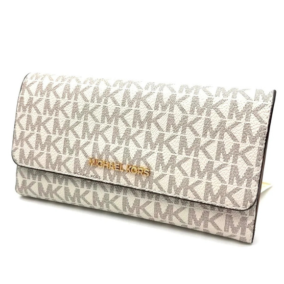 Michael Kors Large Trifold Wallet Vanilla/Brown (NWT) - Picture 1 of 7